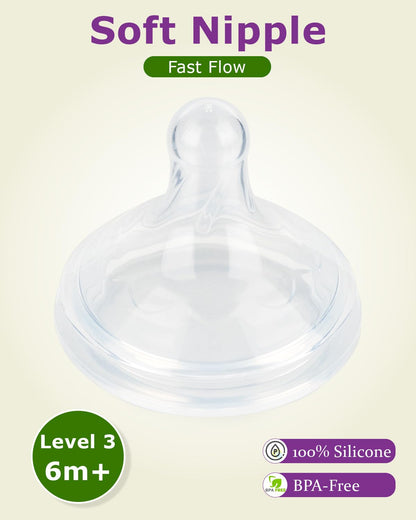 Silicone Nipple for Dr.Brown's Wide-Nick Baby Bottle Bottles,Level 3 Bottle Nipples, Fast Flow, 6m+, 6 Count