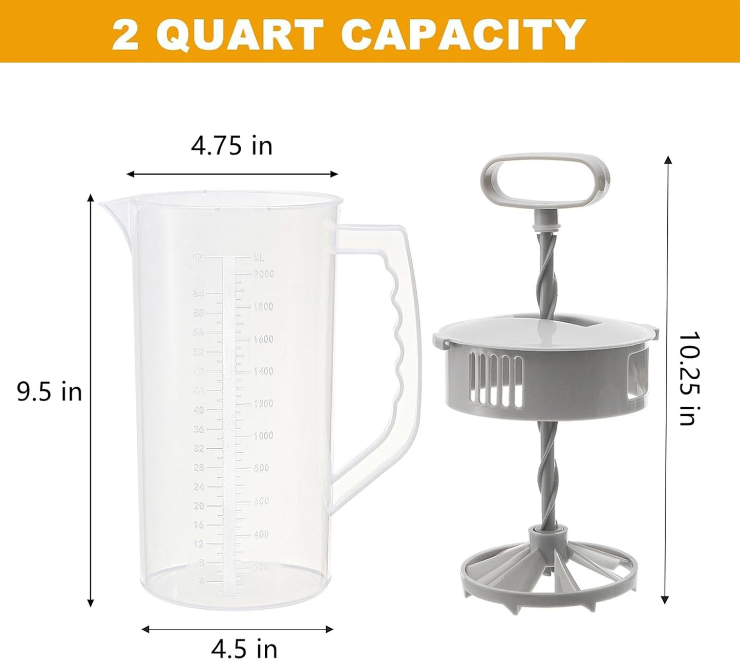 Frcctre 2 Pack Mixing Pitcher for Drinks 2 Quart/ 64oz Plastic Water Pitcher with Lid, Easy-Mix Angled Plastic Blades and Adjustable Mixer Plunger Container for Juice, Milk, Tea, Beverage Container