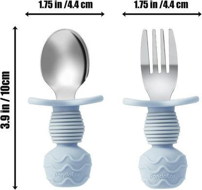 PandaEar Stainless Steel Baby Feeding Set | 2 Divided Suction Plates, 2 Spill-Proof Straw Cups with Silicone Sleeves, 2 Forks & 2 Spoons | Toddler Utensils for Baby Led Weaning, BPA-Free (Pink)