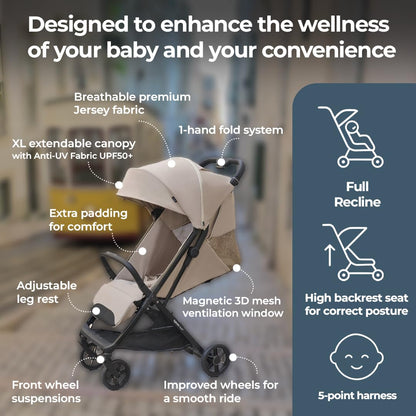 Inglesina Quid³ Lightweight Compact Travel Stroller for Baby & Toddler 0-55 lbs – One-Hand Fold, Reclining Seat, Airline Approved, Car Seat Compatible, UPF 50+ Canopy – Cosmic Black