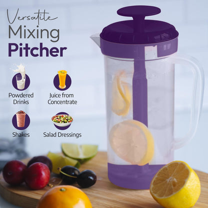 JBK Pottery 1 Quart Plastic Mixing Pitcher with Mixing Lid, BPA Free, Shatterproof Beverage Jug for Iced Tea, Lemonade, Juices, Milk – Leak-Proof, Easy Stirring, Dishwasher Safe | Blue
