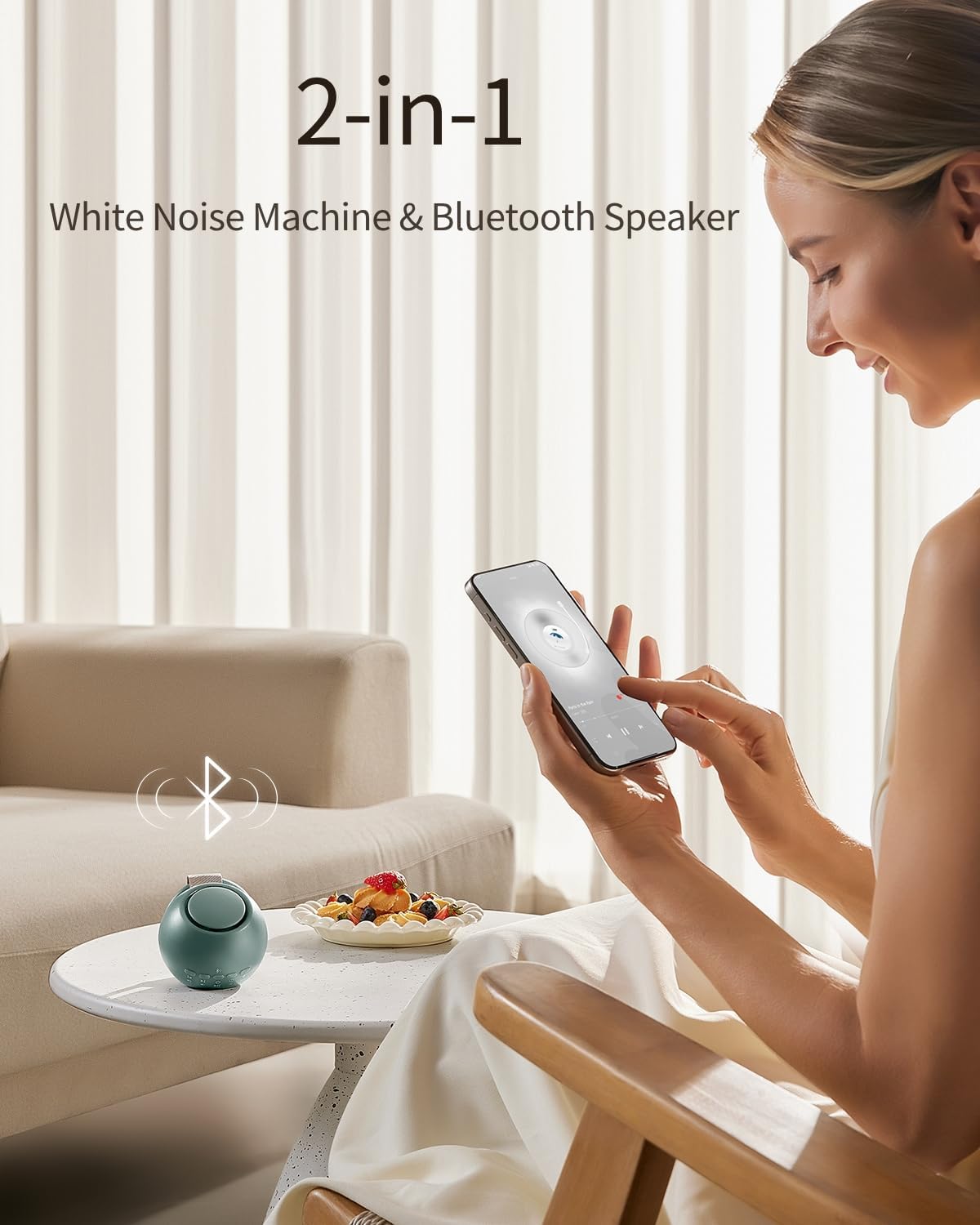 CHICWAY 2026 Mom's Choice Awards, Portable Sound Machine for Baby Adult, AI Cry Detection, 18 Soothing Sound, Bluetooth Rechargeable White Noise Machine for Home Office Travel, Nursery Light, Gray