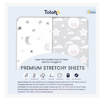 TotAha Premium Stretchy Bassinet Sheets for Baby Girl, Silky Comfort Cradle Sheets Fitted 18 x 36 for Oval, Rectangular, Hourglass Mattress, Hypoallergenic, Buttery Soft 2-Pack (Floral & Pale Pink)
