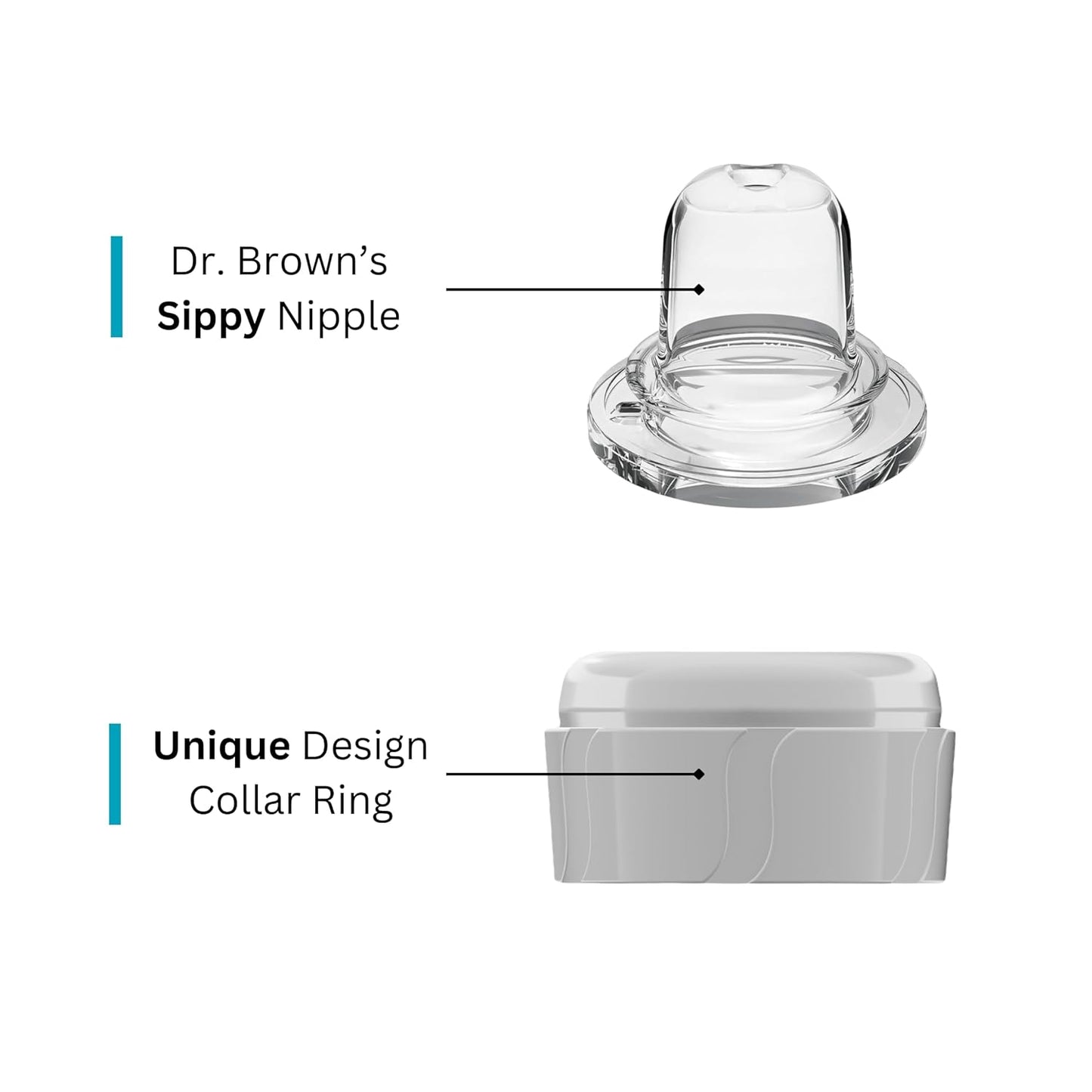 6pcs Replacement Baby Bottle Nipple Ring Collars w/Cleaning Brush for Dr. Brown's Narrow Bottles 4oz & 8oz | 1 Count(Pack of 6) BPA Free | Plastic & Glass Bottles | Mess-Free No Leak or Spills Collars