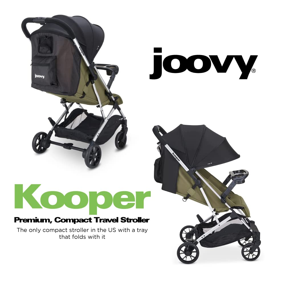 Joovy Kooper X2 Double Stroller, Lightweight Travel Stroller, Compact Fold with Tray, Black
