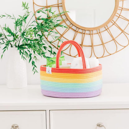 OrganiHaus Pastel Rainbow Nursery Storage Basket, Cotton Rope Toy & Diaper Caddy Organizer with Handles, Baby Diaper Organizer, Foldable Design, Machine Washable, Ideal for Baby Room & Laundry