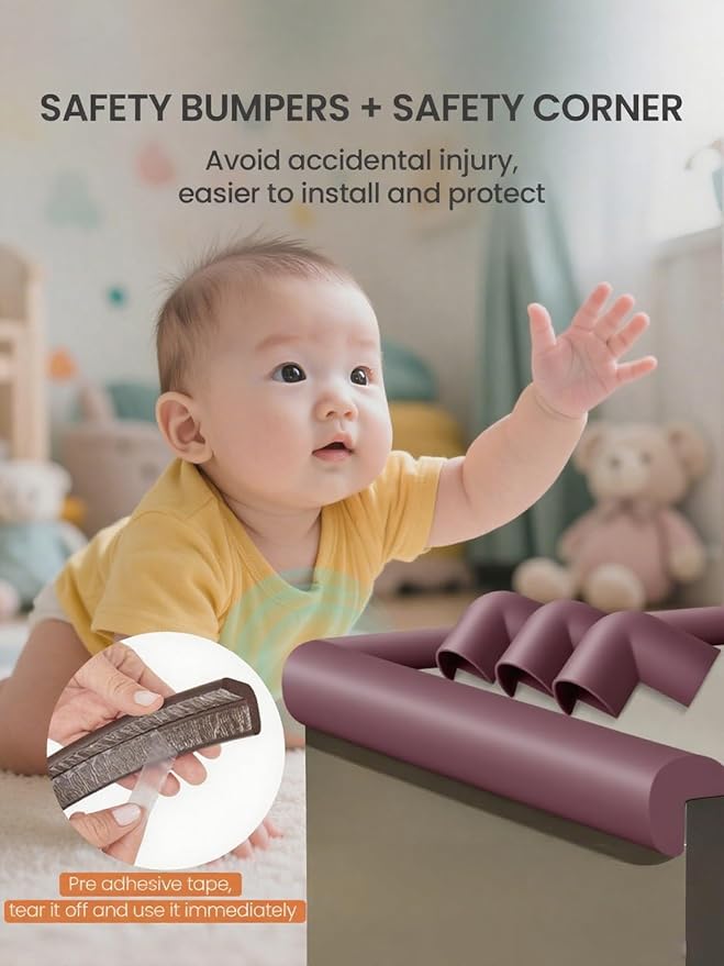 Baby Proof Edge Corner Protector, 16.4FT 0.47''Th L-Shape Furniture Corner & Edge Safety Bumpers with 10 Corners, Pre-Taped, Soft NBR Rubber Foam Desk Edge Cushion Wall Corner Protector (Purple)