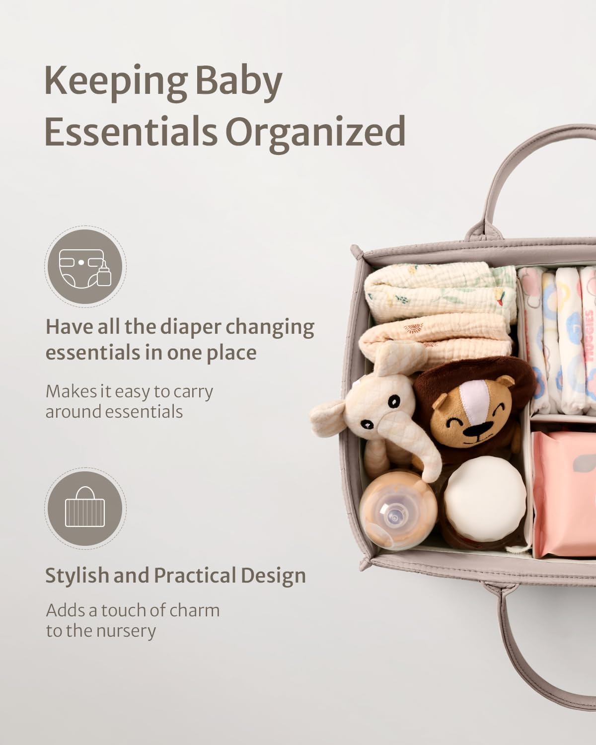 Blissful Diary Baby Diaper Caddy Organizer, Stylish Storage Basket for Newborn Essentials and Diaper Station, Gift for Baby Shower and Registry Must-Have, Mocha Brown