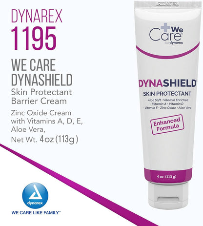 Dynarex DynaShield Skin Protectant Barrier Cream - Zinc Oxide Cream with Vitamins A, D, E, Aloe Vera - Protect and Treat Minor Wounds and Dry Skin - 4 oz. Tube, 1 Count