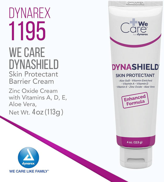 Dynarex DynaShield Skin Protectant Barrier Cream - Zinc Oxide Cream with Vitamins A, D, E, Aloe Vera - Protect and Treat Minor Wounds and Dry Skin - 4 oz. Tube, 1 Count