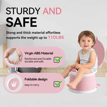 Portable Foldable Toddler Travel Potty - Medium Pink Potty Seat, Emergency Toilet for Car Camping Hiking, Lightweight Potty Chair for Indoor Outdoor Toddler Use