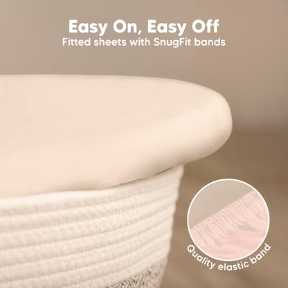 2-Pack Baby Bassinet Sheets Girl, Boy - 33x17 Viscose Derived from Bamboo Bedside Mattress Fitted Bassinet Sheets, Compatible with Halo Bassinest Swivel Sleeper, Baby Delight, Graco (Pecan)