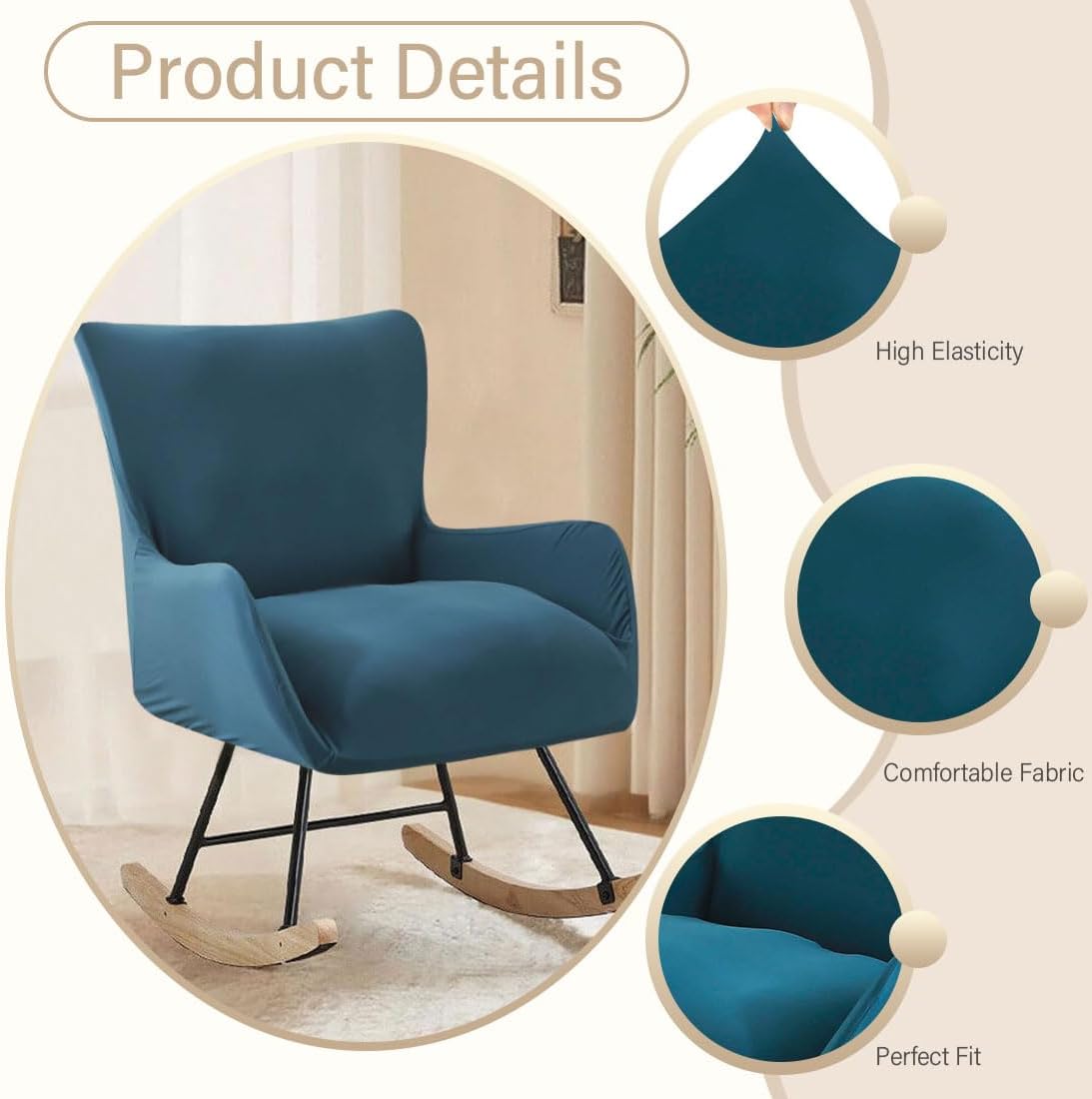 Nursery Rocking Chair Cover Stretchable Glider Chairs Cover Slipcovers Printed Rocking Accent Armchair Slipcover for Living Room Bedroom Offices, 03