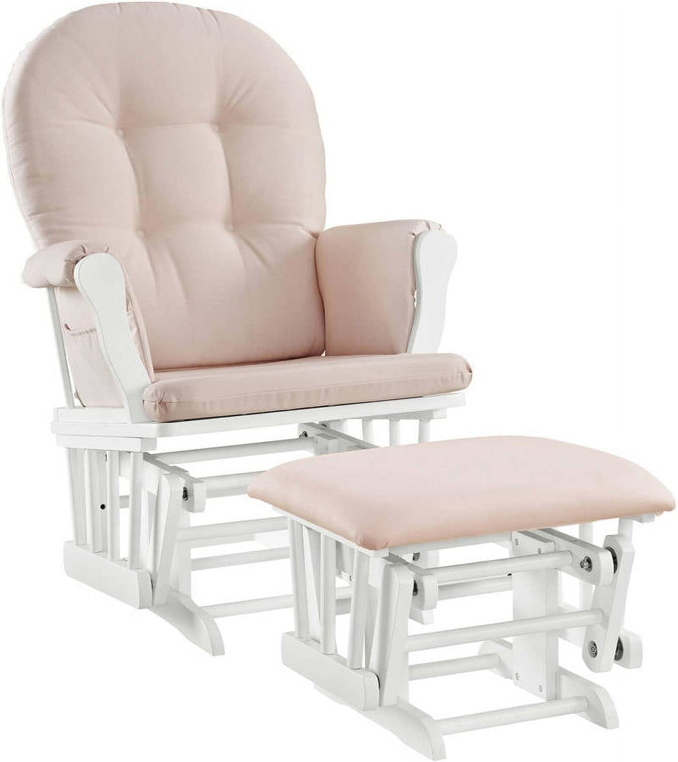 HomeStock Glider and Ottoman Set - Padded Arms, Storage Pockets, Metal Bearings White and Blue