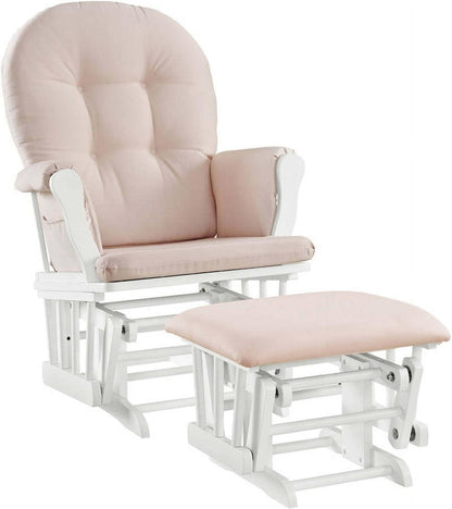 HomeStock Glider and Ottoman Set - Padded Arms, Storage Pockets, Metal Bearings White and Blue