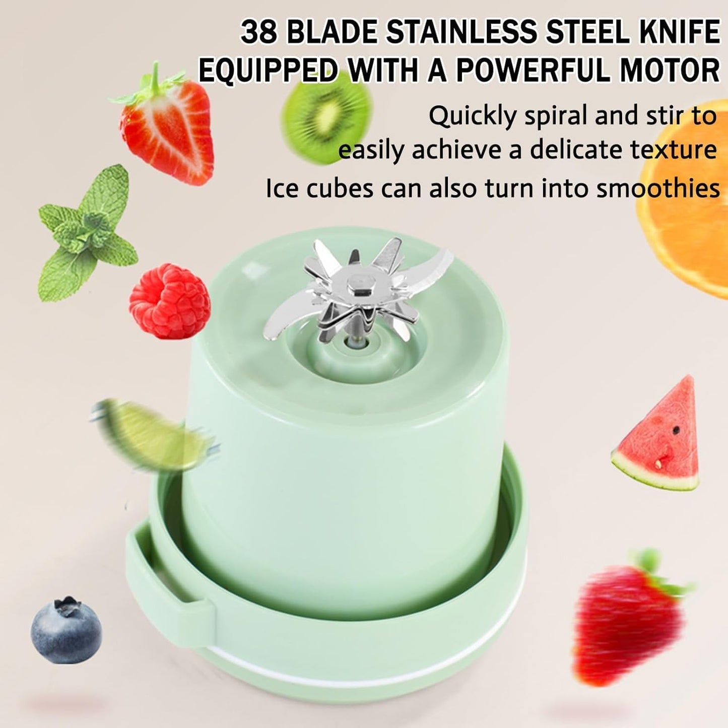 Portable Juice Cup Blender for Smoothies Shakes Fruit Crush Baby Food Maker 43oz 1300ML USB Charging Cordless Food Grade Blades Electric Smoothie Blender for Small Ice Kitchen Outdoor