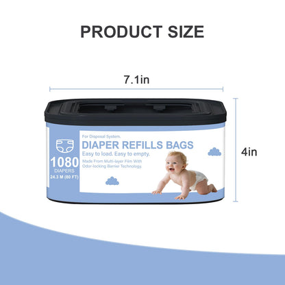 Jumbo+ Square Refills Disposal Bags Refill Compatible with Diaper Genie Compact, Classic and Select Pails,Hold Up to 1080 Newborn-Sized Diapers Per Refill,3 Packs