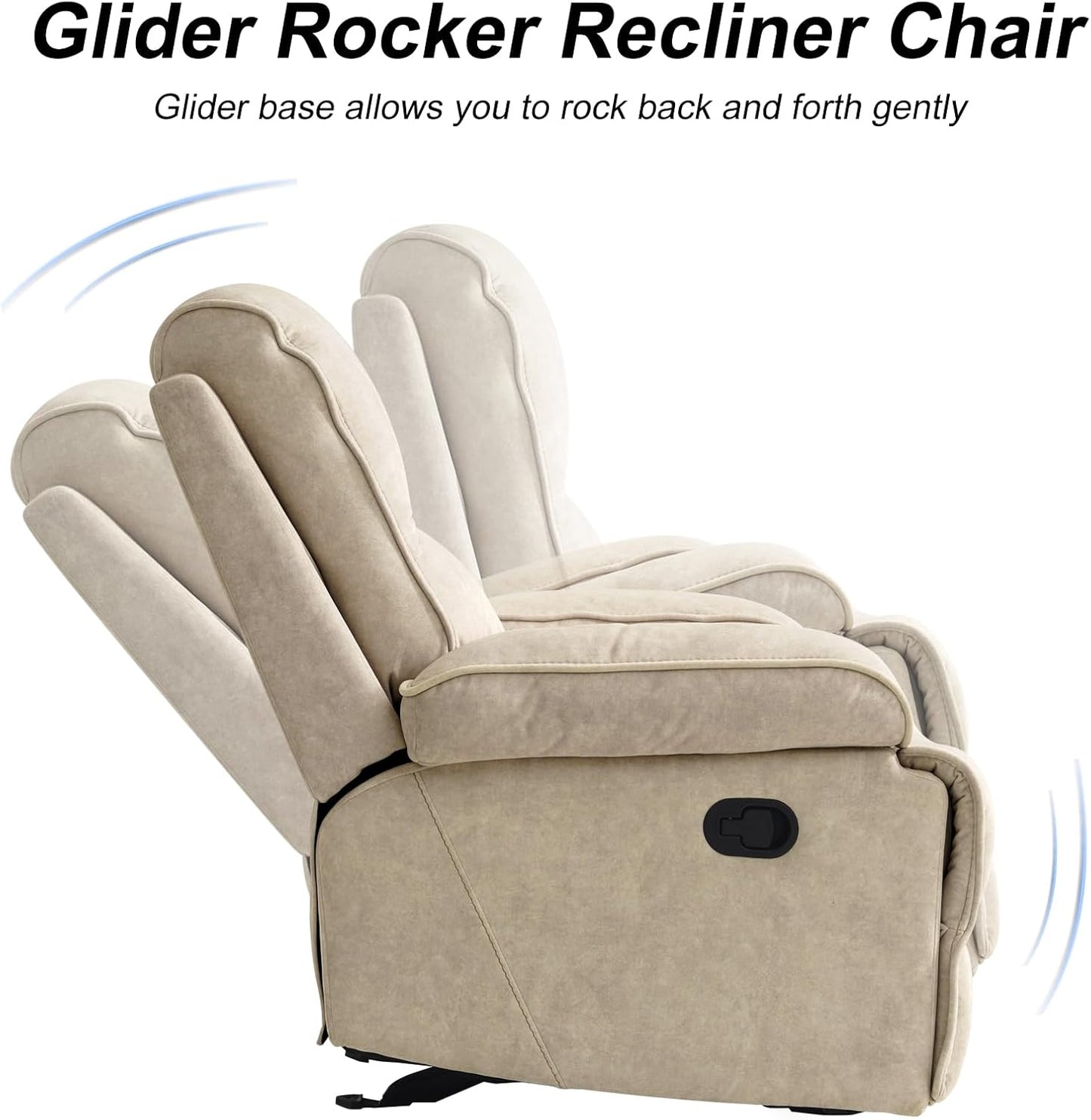Swivel Rocker Recliner Chair for Adults, High Back Fabric Recliner with Deep Seat, Manual Glider for Living Room & Nursery, Grey