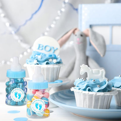 Tondiamo 48 Pcs Blue Baby Shower Mini Bottle Favors 1.5 x 3.5 Inch Baby Shower Candy Jar Mini Milk Bottle Party Favor Fillable Gift Boxes for Boys Girls Birthday Party Games Decorations