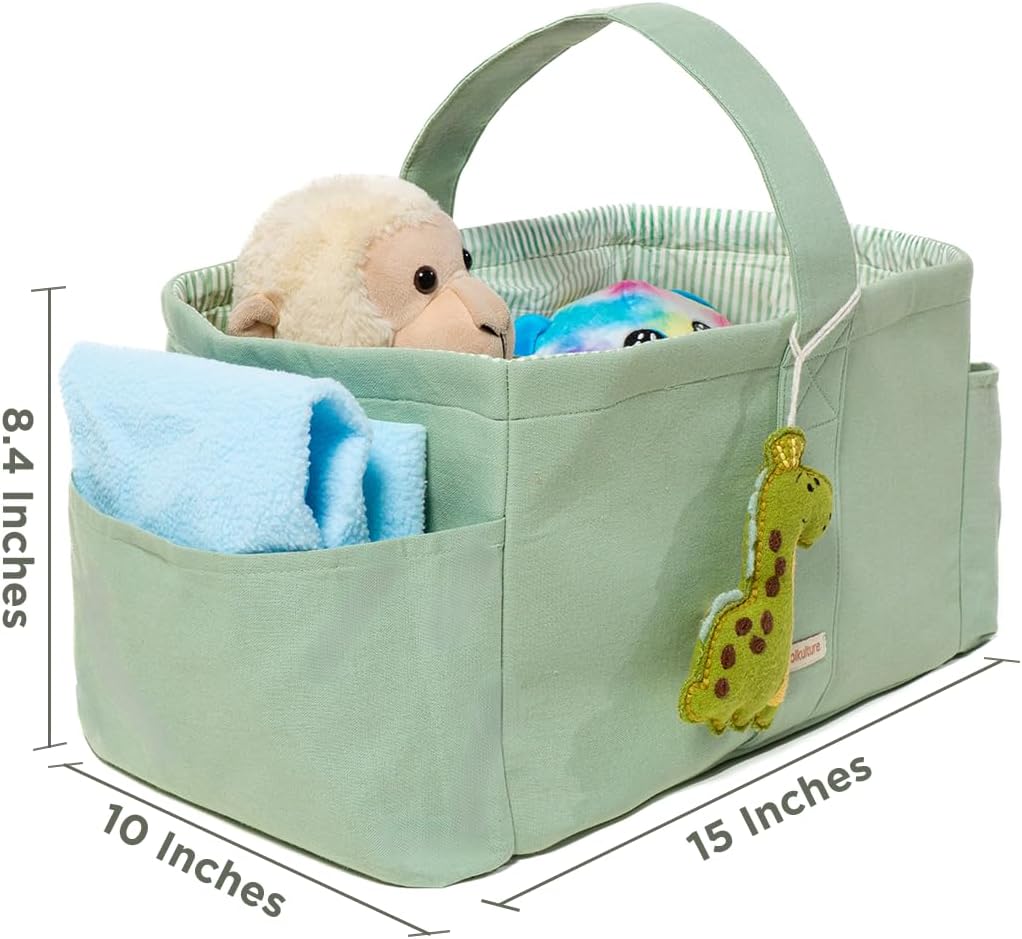Folkulture Baby Diaper Caddy | Cotton Diaper Bag for Kids - Stylish Comfort Spacious Travel Essential Cart | Nursery Storage Bin and Car Organizer for Diapers, Wipes (Sky Blue - 15")