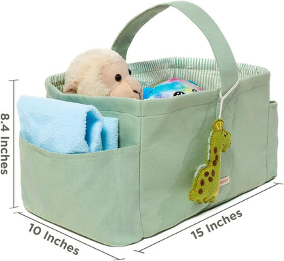 Folkulture Baby Diaper Caddy | Cotton Diaper Bag for Kids - Stylish Comfort Spacious Travel Essential Cart | Nursery Storage Bin and Car Organizer for Diapers, Wipes (Sky Blue - 15")