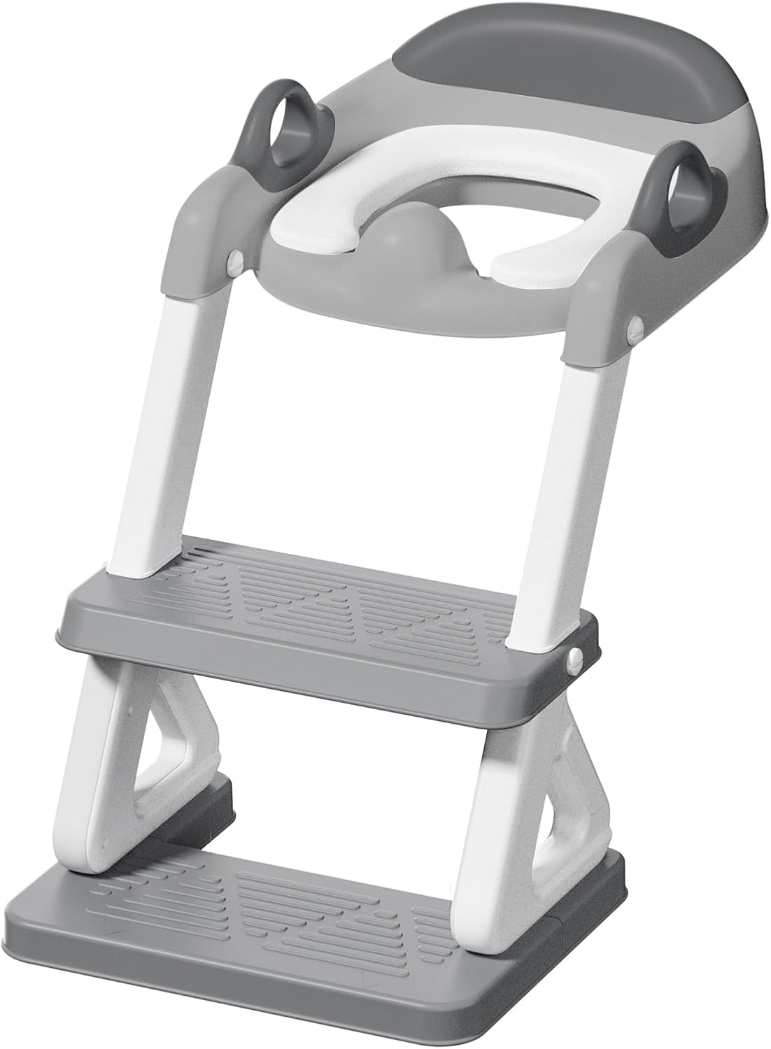 Potty Training Toilet Seat with Step Stool Ladder for Boys and Girls, 2 in 1 Potty Training Toilet, Splash Guard Anti-Slip Pad Step Stool（Gray-White) Pedal Upgrade