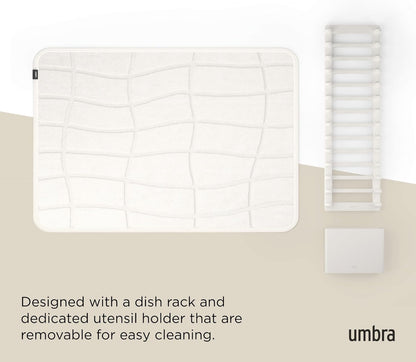 Umbra Udry Dish Rack and Microfiber Drying Mat – Space-Saving Design Folds Up for Easy Storage, Mini Rack, Gray