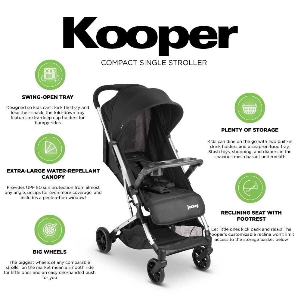 Joovy Kooper X2 Double Stroller, Lightweight Travel Stroller, Compact Fold with Tray, Black