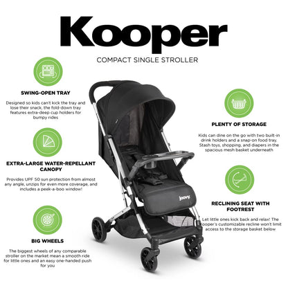 Joovy Kooper X2 Double Stroller, Lightweight Travel Stroller, Compact Fold with Tray, Black