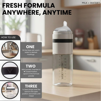 MILK & WATER Glass All in One Baby Bottle & Baby Formula Dispenser On The Go (Olive Green, 9oz Medium Flow 3m+)