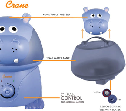Crane Cute Animal Humidifier for Kids Bedroom and Nursery, Ultrasonic Cool Mist, 1 Gallon, Auto Shut Off, Cool Mist Humidifier