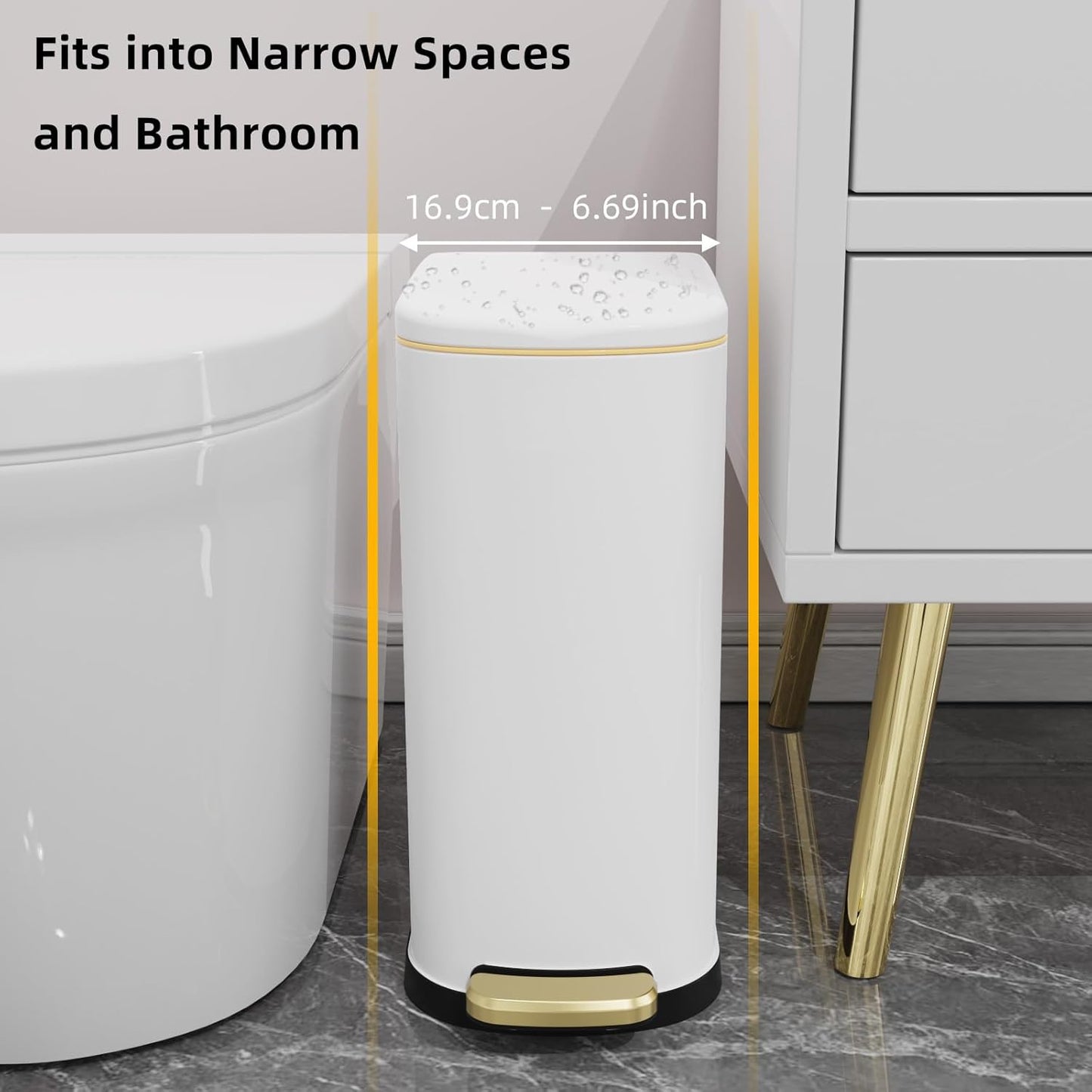KSSKSS 2.6 Gallon Slim Bathroom Trash Can with Soft Close Lid, 10L Stainless Steel Garbage Can with Removable Liner Bucket, for Narrow Spaces,Bathroom, Bedroom (Silver)