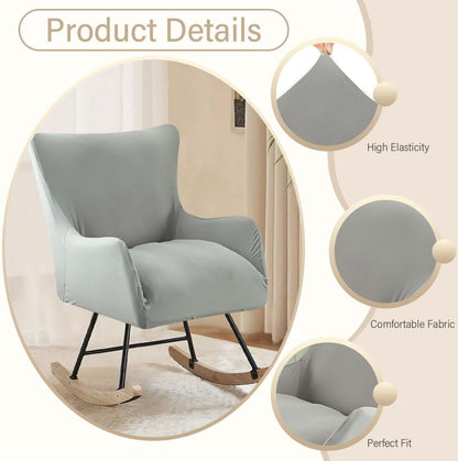 Nursery Rocking Chair Cover Stretchable Glider Chairs Cover Slipcovers Printed Rocking Accent Armchair Slipcover for Living Room Bedroom Offices, 03