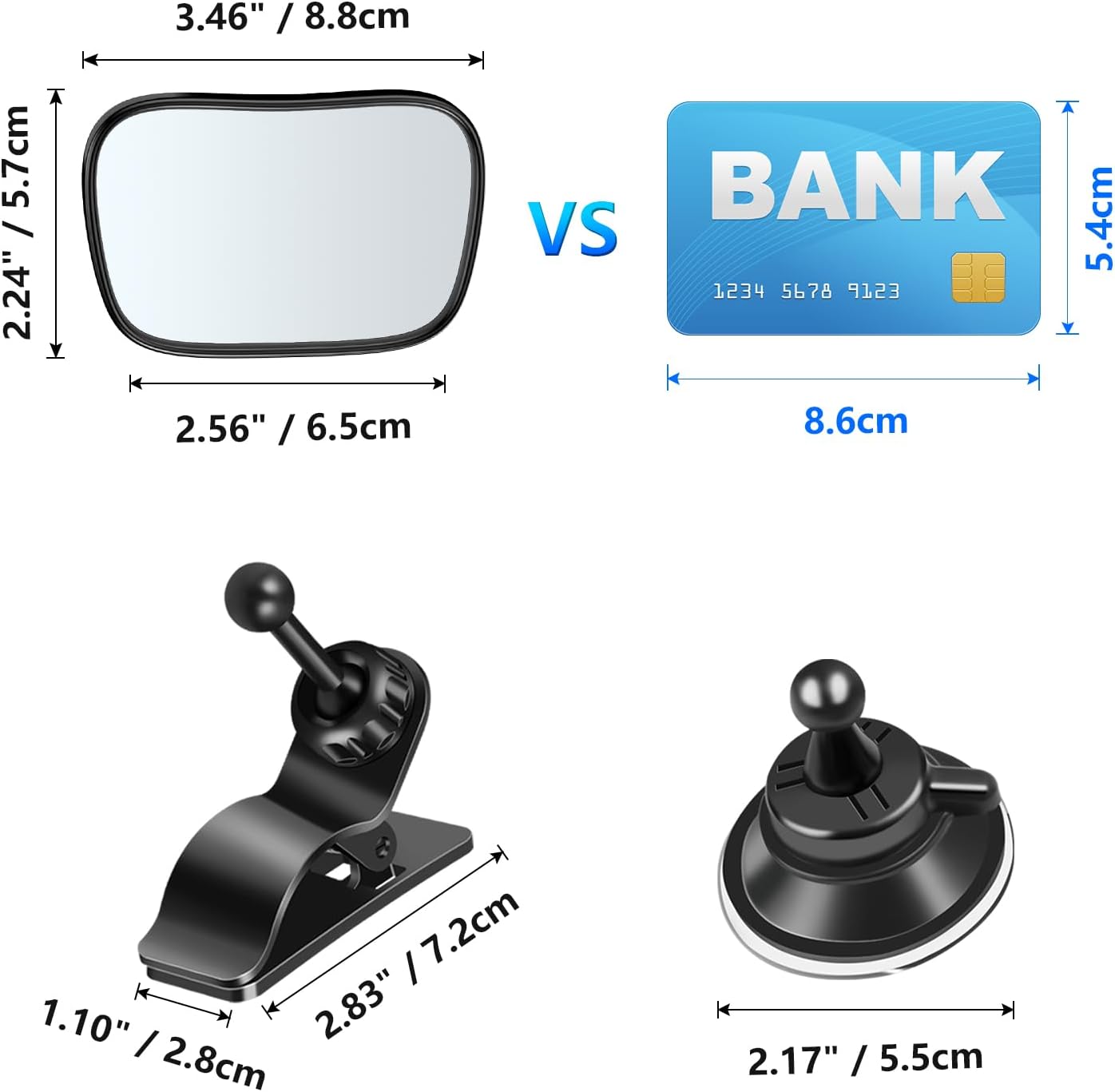360 Adjustable Rearview Mirror for Rear Facing Infant - Suction Cup & Clip Car Visor Safety Mirror for SUV, Trucks