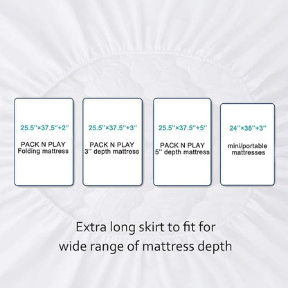 Pack and Play Mattress Pad Sheets Waterproof 2 Pack, Quilted Pack and Play Mattress Protector Cover Fitted Fits for Graco Pack n Play Playard Mattress/Playpen Mattress, White, 39" x 27"