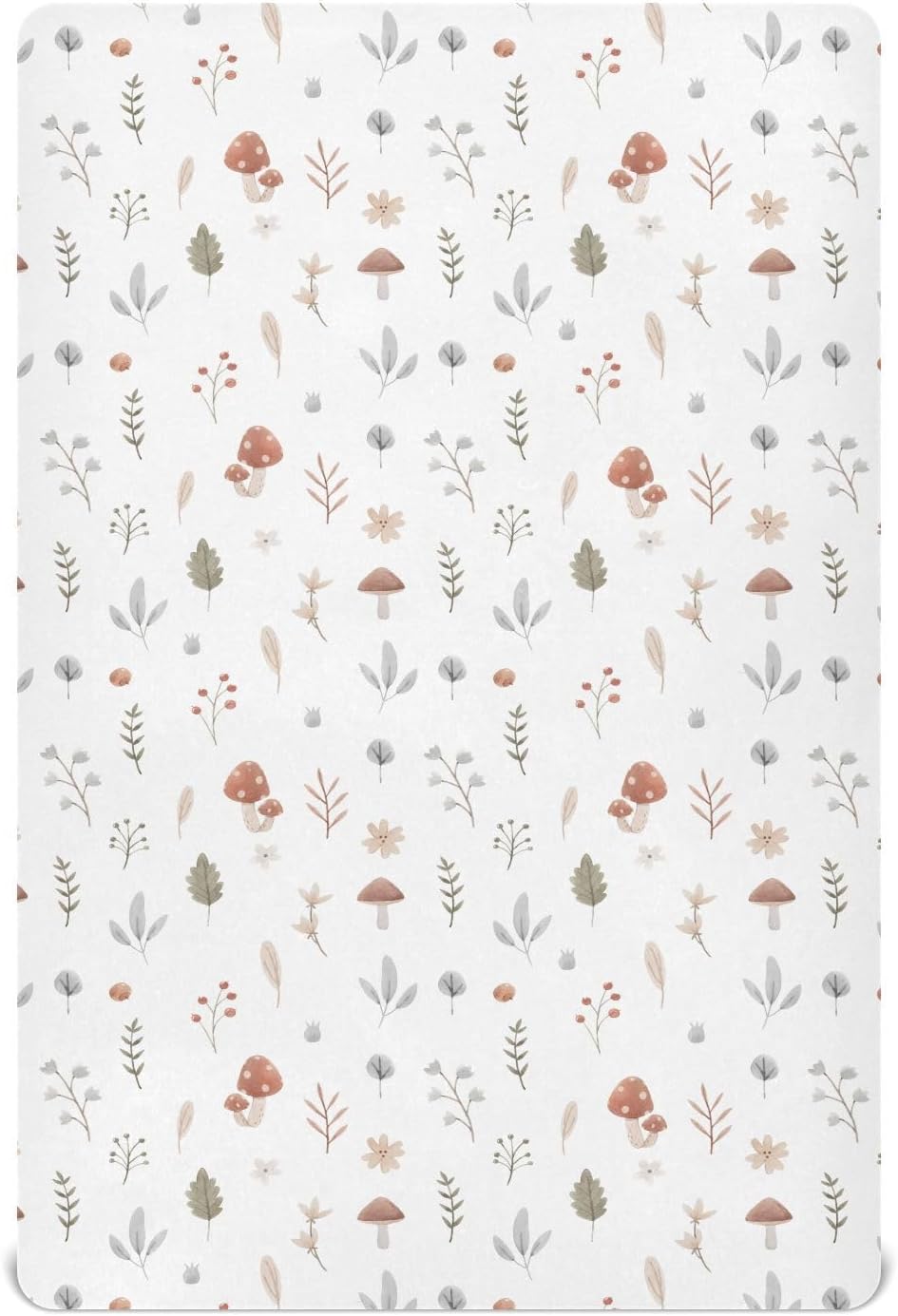 Fall Cute Mushroom Leaves Fitted Crib Sheets Stretchy Portable Playard Sheets for Baby Toddler, Breathable Soft Mini Crib Mattress 52 x 28 in for Boys and Girls
