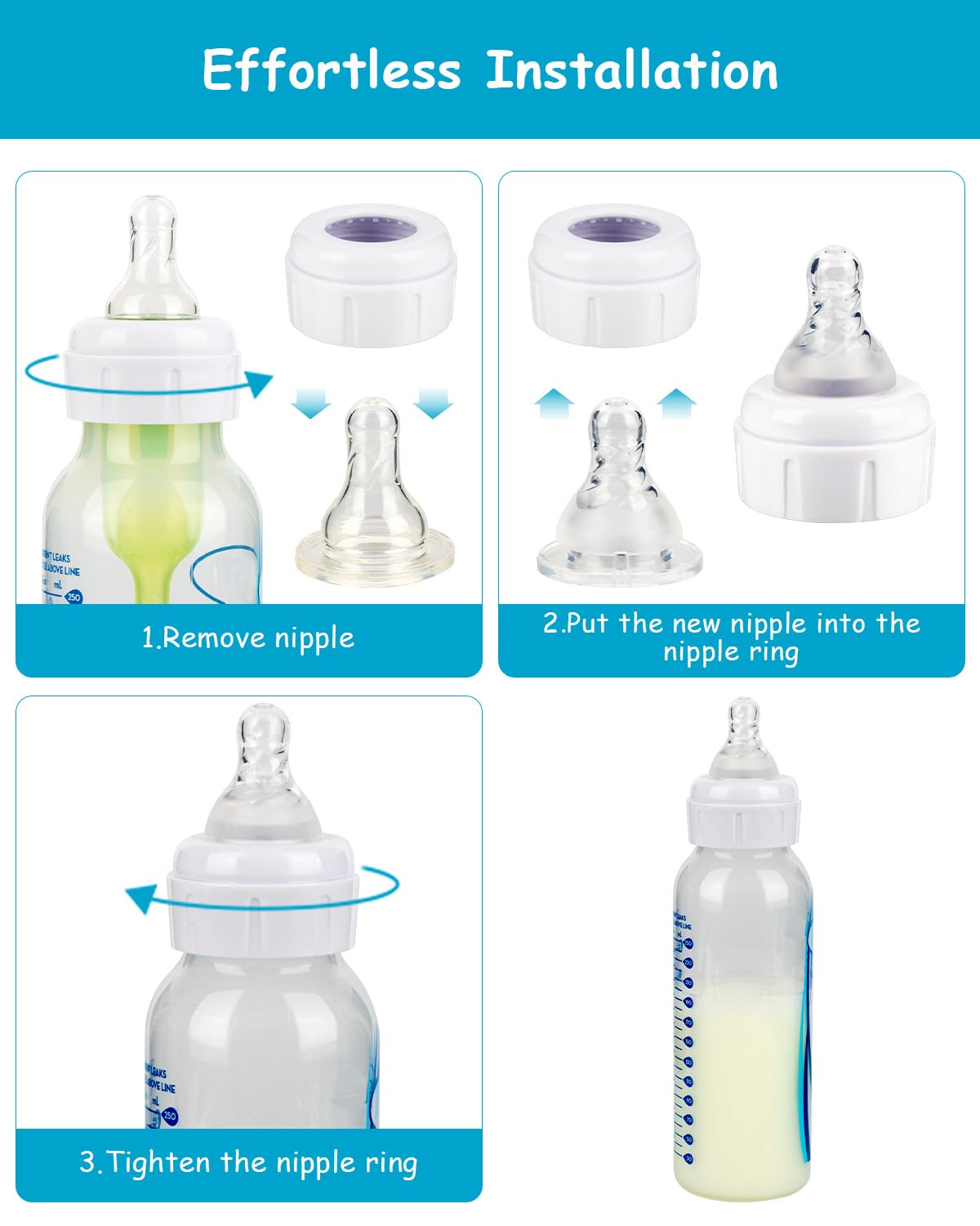 Silicone Nipple for Dr. Brown’s Natural Flow Level 2 Narrow Baby Bottle, Medium Flow, 3m+, 6 Count