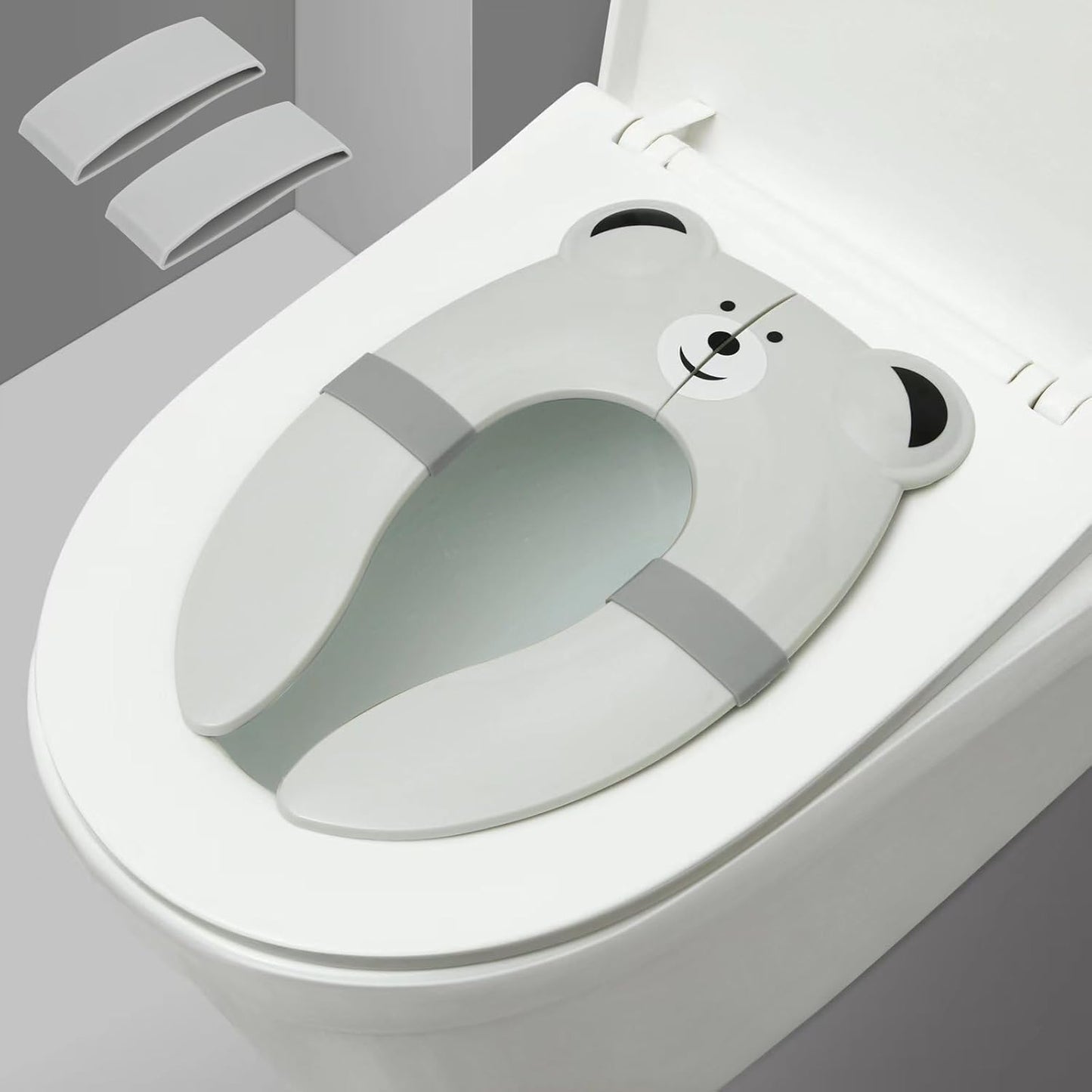 PandaEar Toilet Seat Cover | Folding Travel Toilet Seat for Children and Potty Training | Portable Silicone Toilet Seat for Toddlers, Boys & Girls with Non-Slip Silicone Pads -Panda