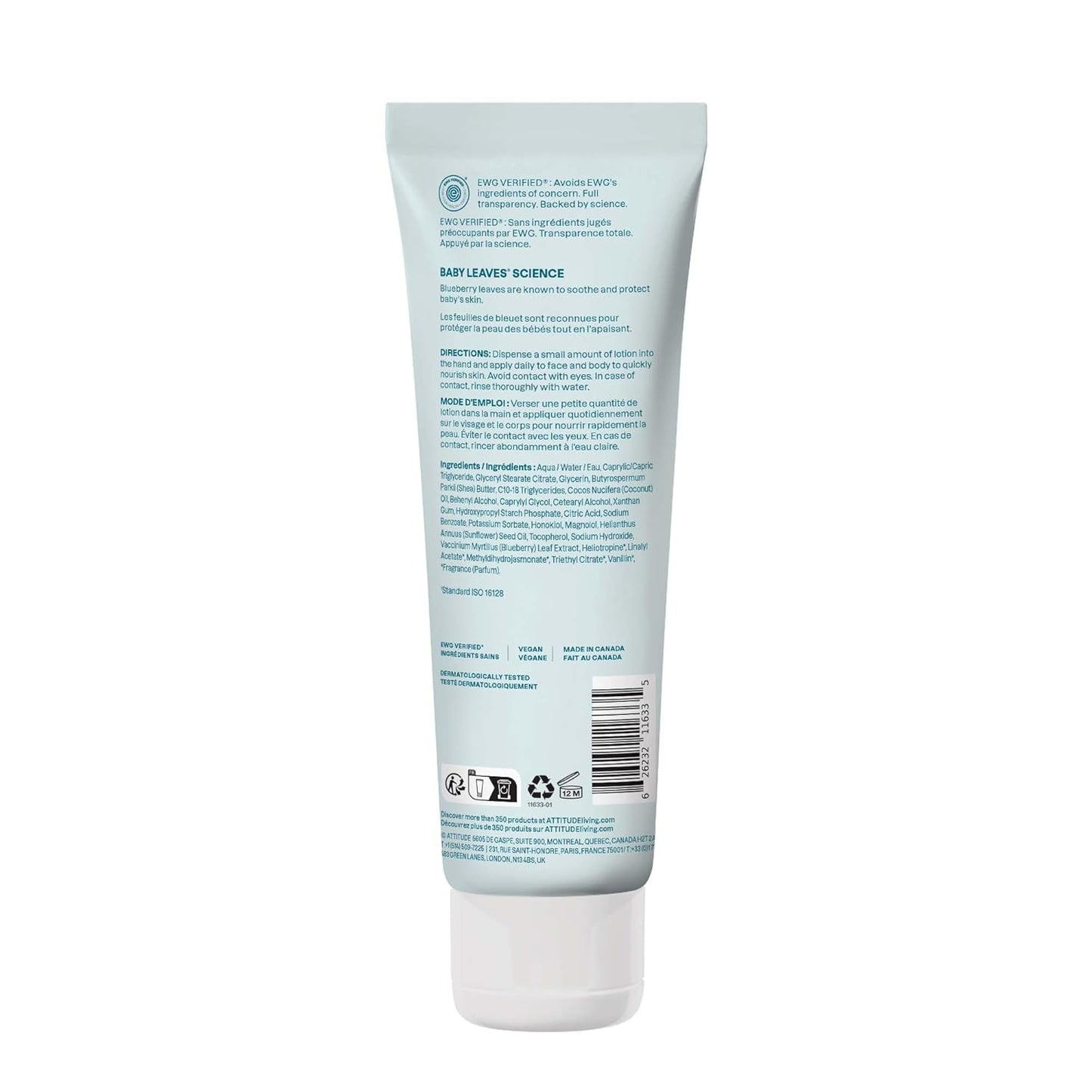 ATTITUDE Baby Lotion, EWG Verified Moisturizer, Dermatologically Tested Moisturizing Cream, Vegan and Cruelty-Free, Pear Nectar Scent, 8 Fl Oz