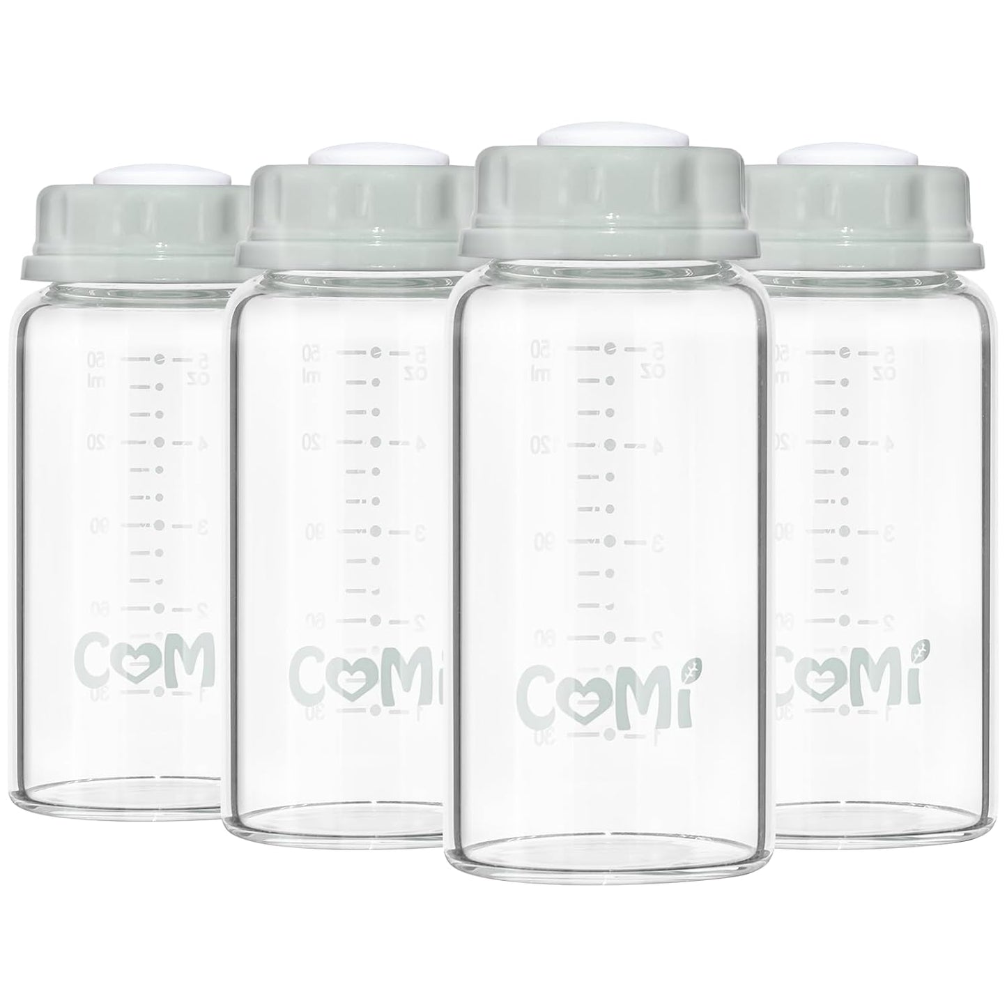 COMI Natural Glass Baby Bottle,Breastmilk Storage Bottle for Fridge,Breast Milk Container,Breast Pump Bottle Compatible with Medela Breast Pump,BPA Free,2PCS (5oz,2 Gray Lids)