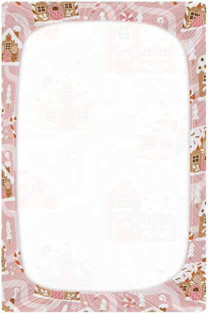 Fitted Crib Sheets Pink Checkered and Bows Stretchy Portable Playard Sheets for Baby Toddler, Breathable Soft Mini Crib Mattress 39 x 27 in for Boys and Girls