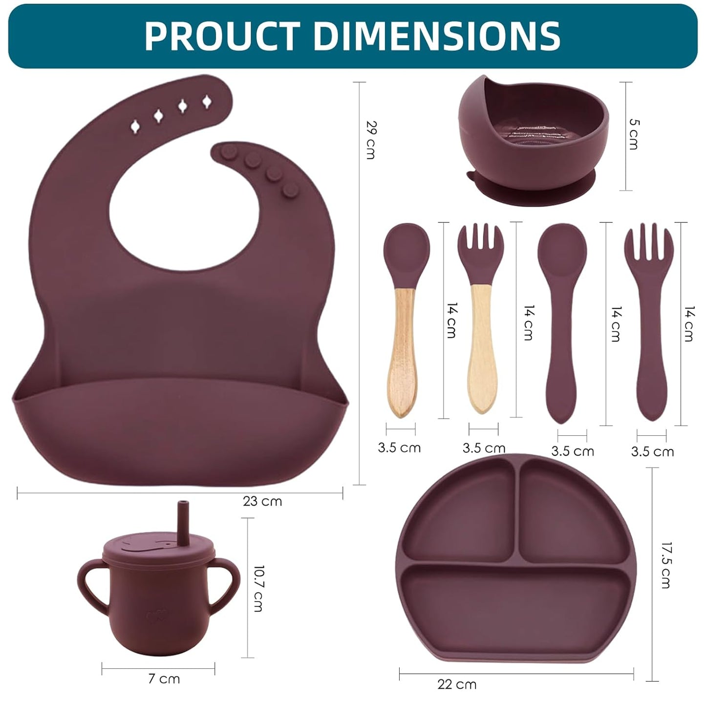 100% Silicone Baby Feeding Set, BPA Free Baby Dishes with Suction Bowl, Divided Plate, Toddler Self Feeding Dish Set with Spoons, Forks, Sippy Cup and Bib, Baby Eating Utensils (Navy Blue)