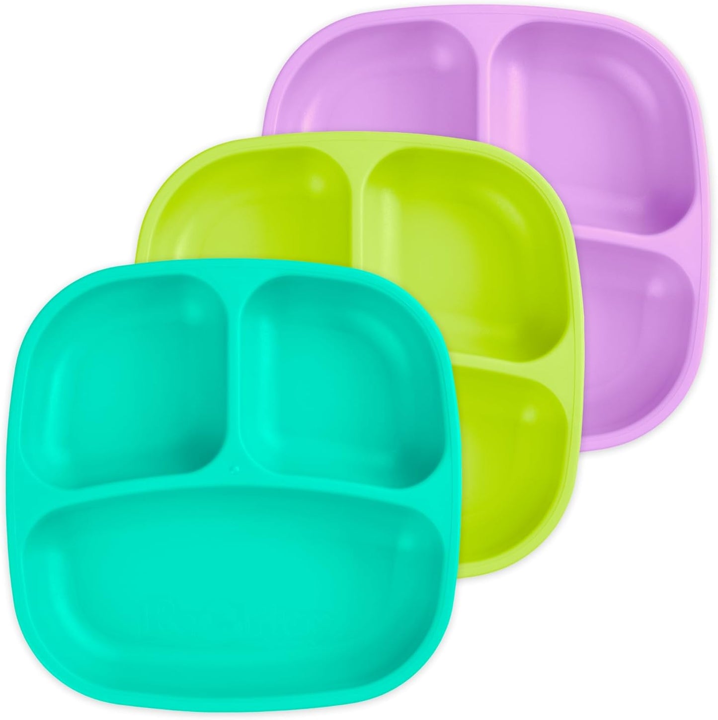 Re-Play Toddler Plates with Dividers - Deep-Walled 3 Compartments Divided Plates for Kids - Dishwasher & Microwave Safe - Made in USA - Set of 3-7.37" x 7.37" x 1.25" - Beach Baby