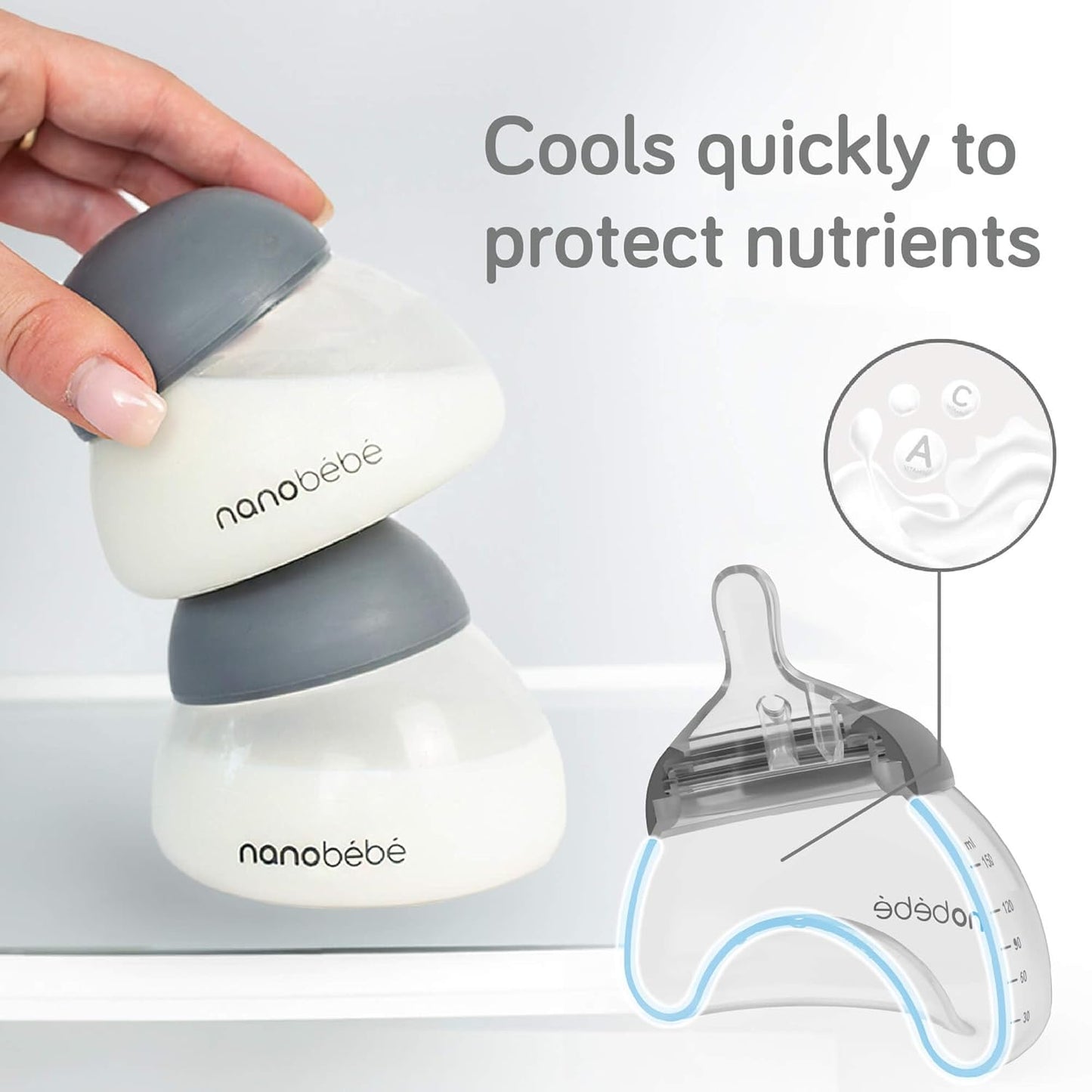 Nanobebe Breastmilk Baby Bottle Anti-Colic Starter Set with Silicone Pacifiers, Breast Pump Adapter, and Slow Flow Nipples - 5 oz - Teal/Grey