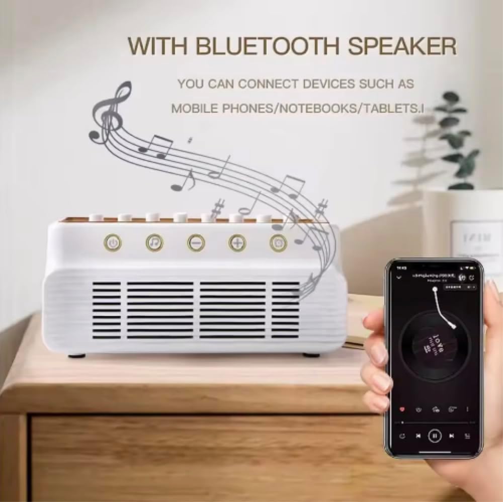 3 in 1 Portable White Noise Sound Machine & Bluetooth Speaker, 255+ Natural Sound Mixer, Timer, Sleep Sound Machine, White/Wood Color. For Relaxation, Stress Relief, Wellness, Yoga, Deep Sleep, Focus.