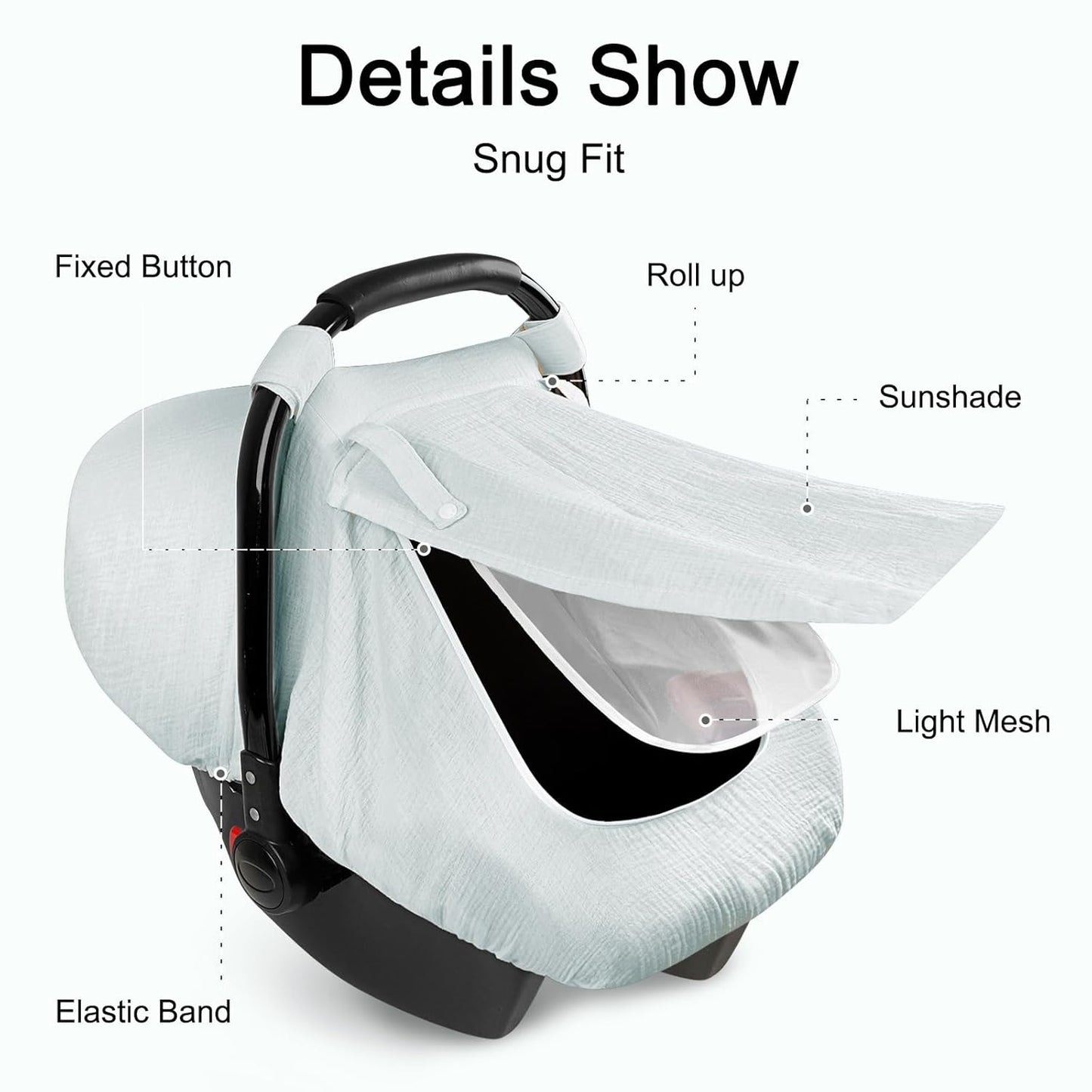 Hooyax Muslin Car Seat Cover Baby, Summer Car Seat Covers for Babies, Infants, and Newborns, Ultra Soft Breathable Universal Fit Stroller Carseat Canopy Covers for Boys Girls (Heart)