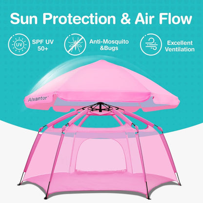 Alvantor® Baby Playpen Pop Up Play Yard 84"x84"x44”Large Mesh Kids Toddler Play Pen Indoor & Outdoor Safe Space Foldable Lightweight Mosquito Playpen Canopy for Infants Toddlers Pets, Navy