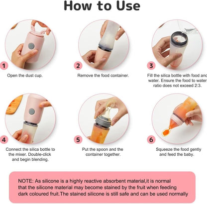 Socila Blender Baby Food Processor Mini Portable Blender With Silicone Feeding Bottle and Baby Spoons USB Quick Recharging