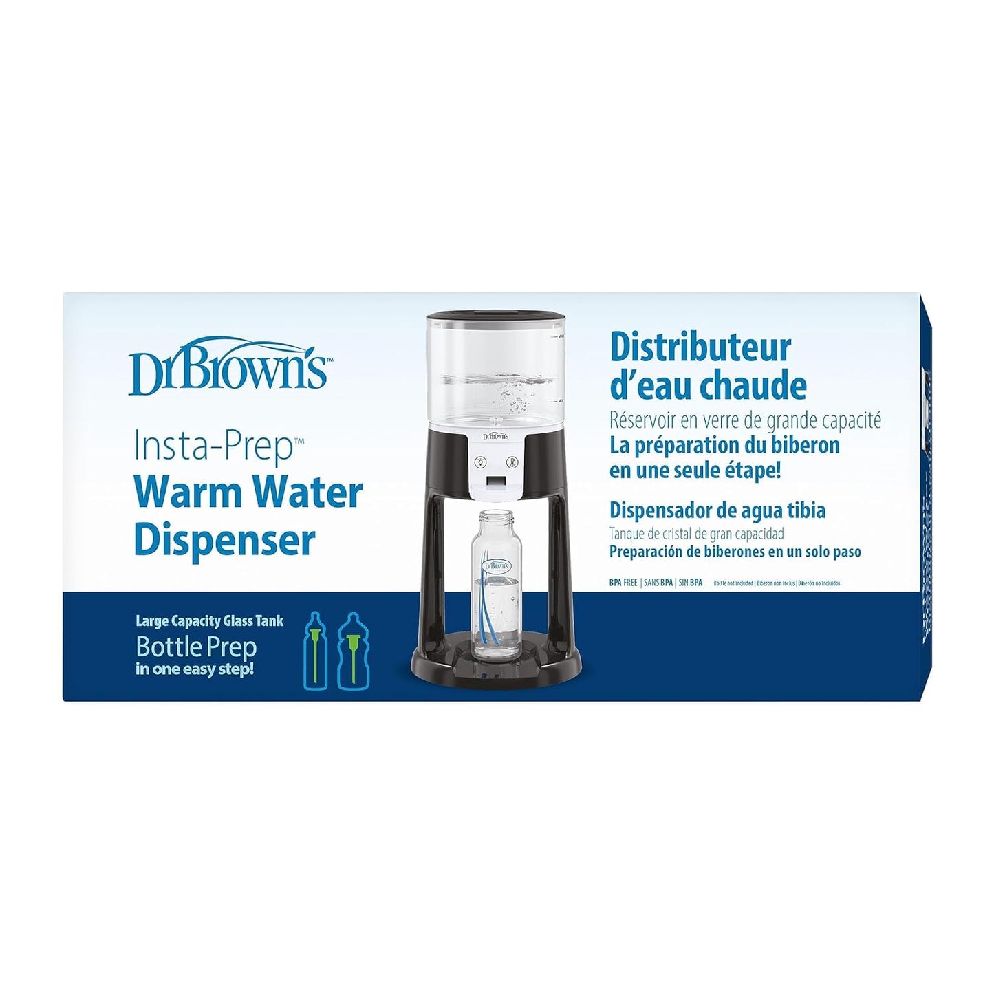 Dr. Brown's Insta-Prep Warm Water Dispenser to Instantly Prepare Baby’s Formula Bottle,Large Capacity Glass Tank with 3 Temperature Settings,Black