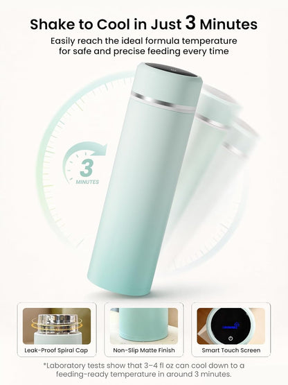 Grownsy Portable Baby Formula Bottle Maker, Rapid Cooling in 3 Min, Pure Physical Cooling, No Power Needed, Smart Color Temp Display, Travel & Night Feeding Essential, Includes Formula Dispenser,Green